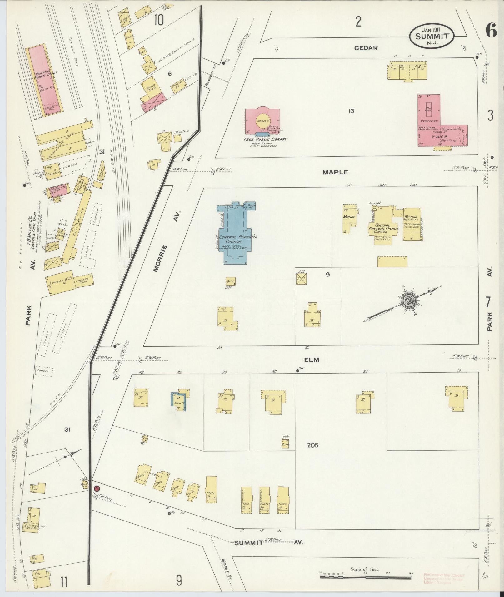 Sanborn Fire Insurance Map from Summit, Union County, New Jersey (1911), Sheet #0006 - Complete Map Set gallery image, historic Sanborn map, vintage wall art, New Jersey New Jersey