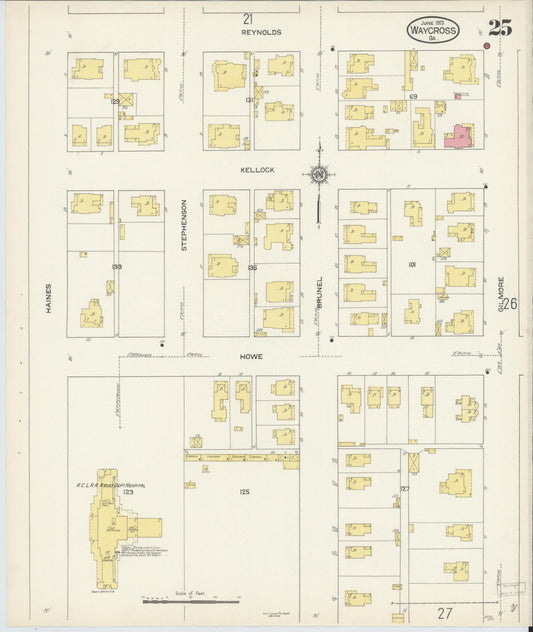 Sanborn Fire Insurance Map from Waycross, Ware County, Georgia (1913), Sheet #0025 - Historic Sanborn Fire Insurance Map Print, vintage old map wall art, antique decor, genealogy gift, Georgia Georgia map