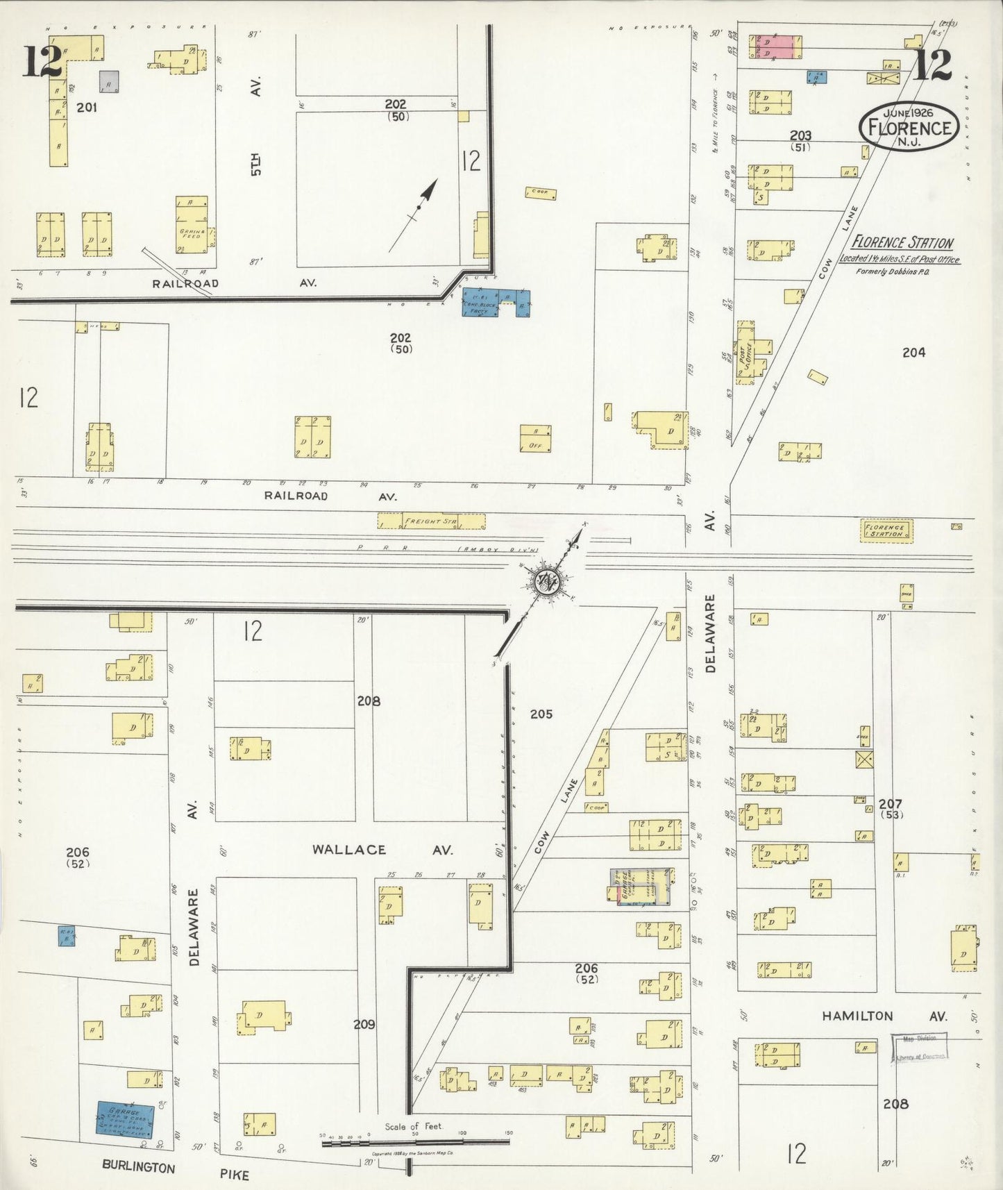 Sanborn Fire Insurance Map from Florence, Burlington County, New Jersey (1926), Sheet #0012 - Complete Map Set gallery image, historic Sanborn map, vintage wall art, New Jersey New Jersey
