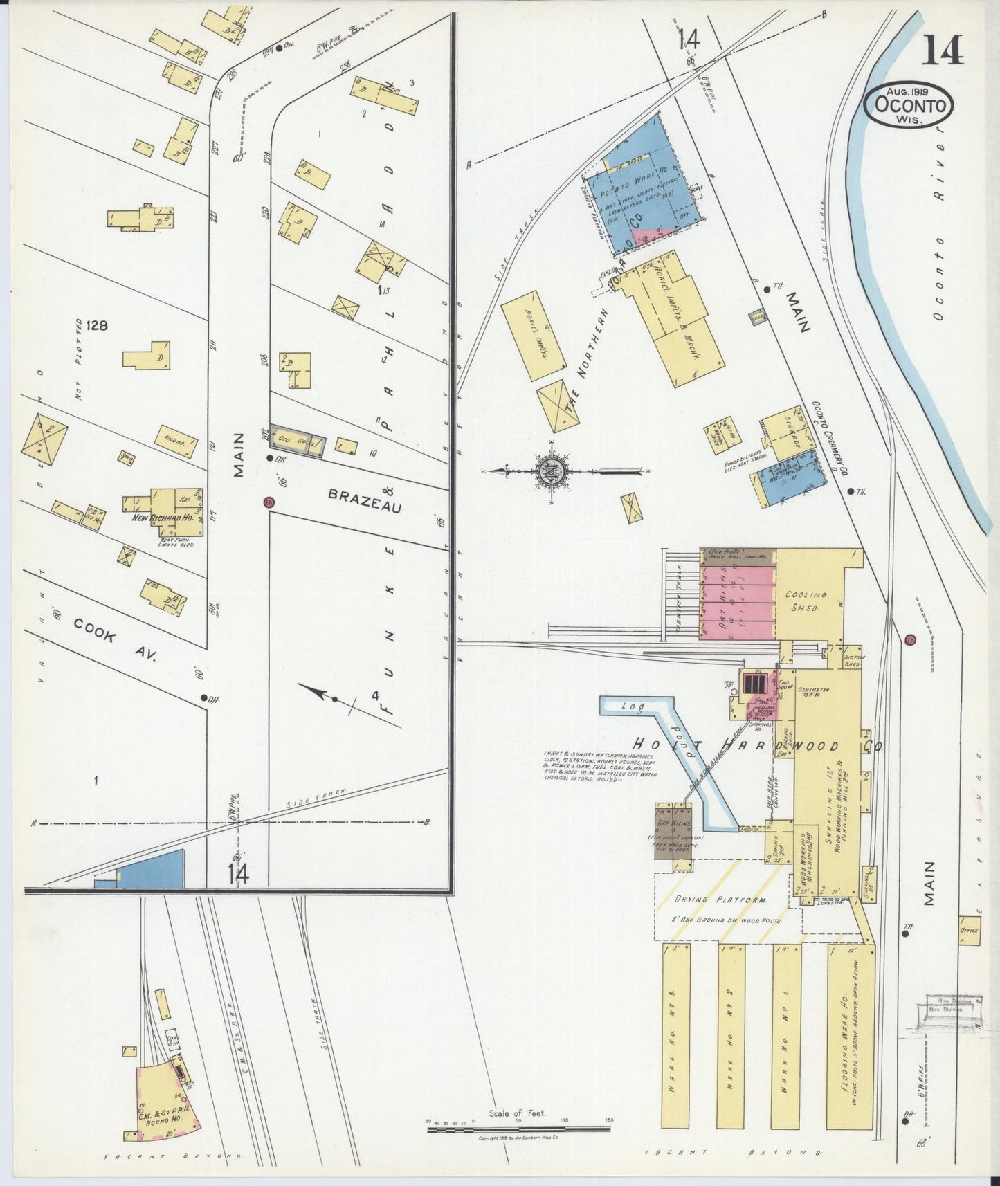 Sanborn Fire Insurance Map from Oconto, Oconto County, Wisconsin (1919), Sheet #0014 - Complete Map Set gallery image, historic Sanborn map, vintage wall art, Wisconsin Wisconsin