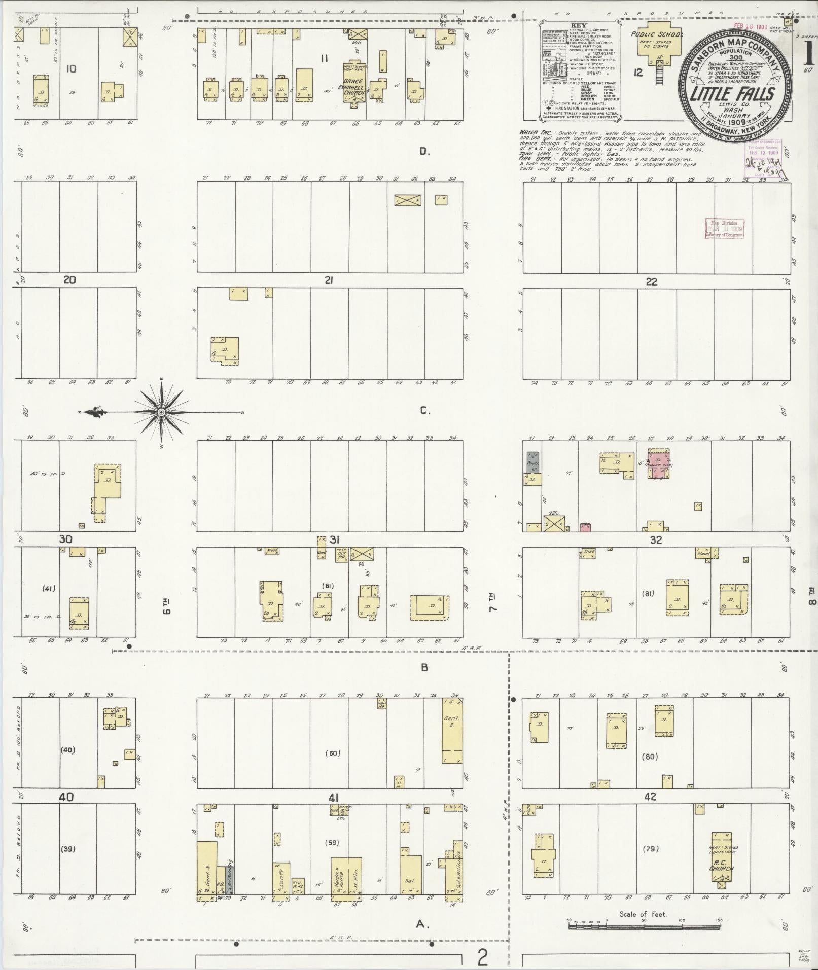 Sanborn Fire Insurance Map from Little Falls [see also Vader], Lewis County, Washington (1909), Sheet #0001 - Complete Map Set gallery image, historic Sanborn map, vintage wall art, Washington Washington