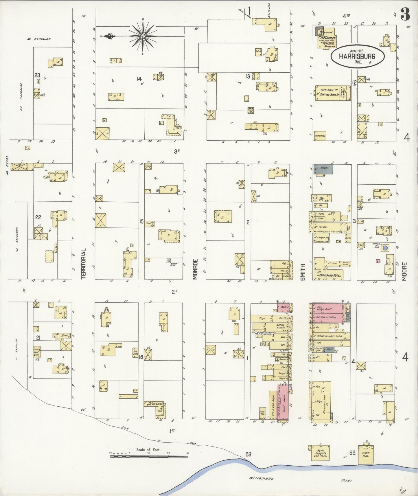 Sanborn Fire Insurance Map from Harrisburg, Linn County, Oregon (1908), Sheet #0003 - Complete Map Set gallery image, historic Sanborn map, vintage wall art, Oregon Oregon