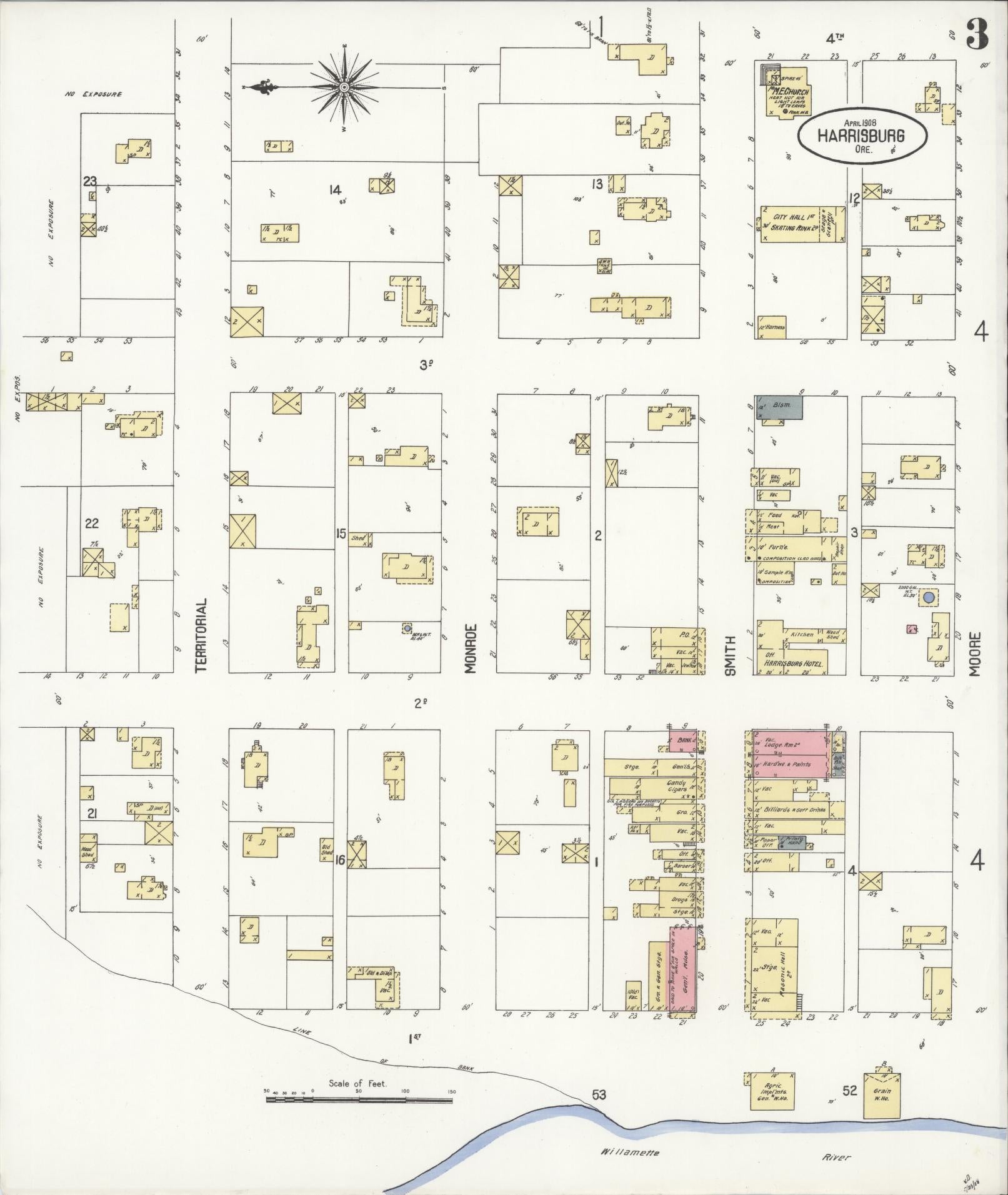 Sanborn Fire Insurance Map from Harrisburg, Linn County, Oregon (1908), Sheet #0003 - Complete Map Set gallery image, historic Sanborn map, vintage wall art, Oregon Oregon