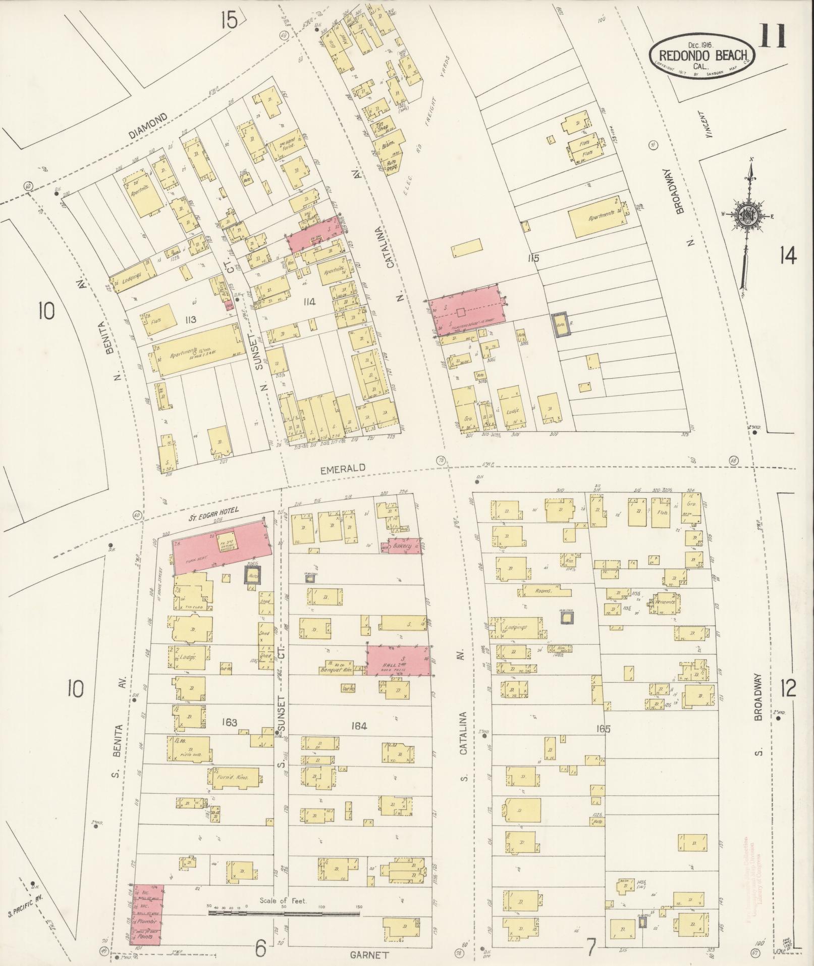 Sanborn Fire Insurance Map from Redondo Beach, Los Angeles County, California (1916), Sheet #0011 - Complete Map Set gallery image, historic Sanborn map, vintage wall art, California California