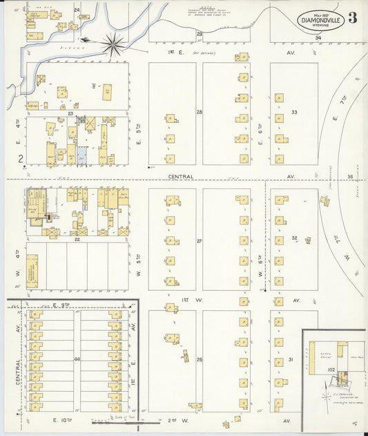 Sanborn Fire Insurance Map from Diamondville, Lincoln County, Wyoming (1907), Sheet #0003 - Historic Sanborn Fire Insurance Map Print, vintage old map wall art, antique decor, genealogy gift, Wyoming Wyoming map