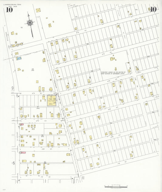 Sanborn Fire Insurance Map from Lawrenceburg, Lawrence County, Tennessee (1939), Sheet #0010 - Historic Sanborn Fire Insurance Map Print, vintage old map wall art, antique decor, genealogy gift, Tennessee Tennessee map