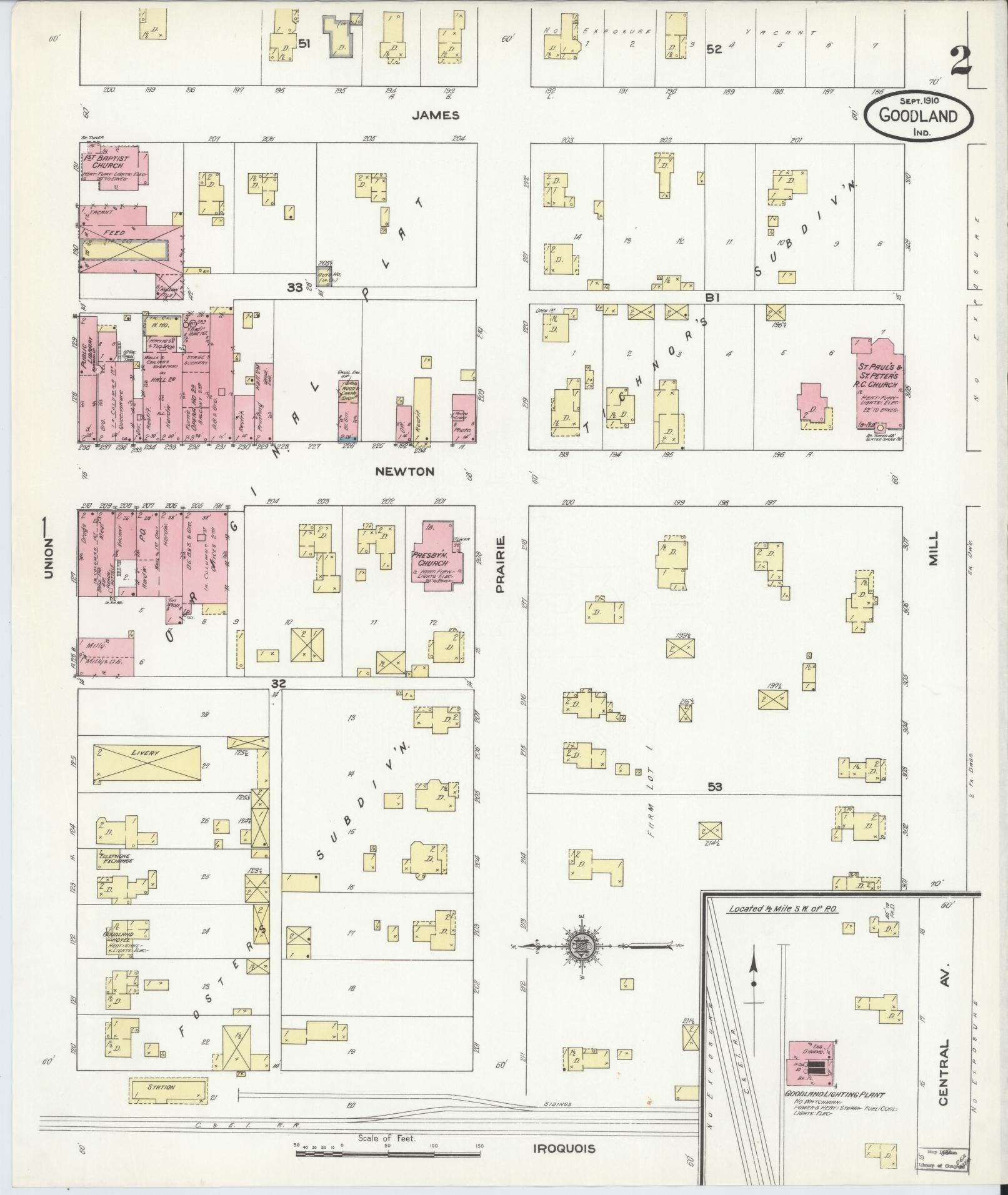 Sanborn Fire Insurance Map from Goodland, Newton County, Indiana (1910), Sheet #0002 - Complete Map Set gallery image, historic Sanborn map, vintage wall art, Indiana Indiana