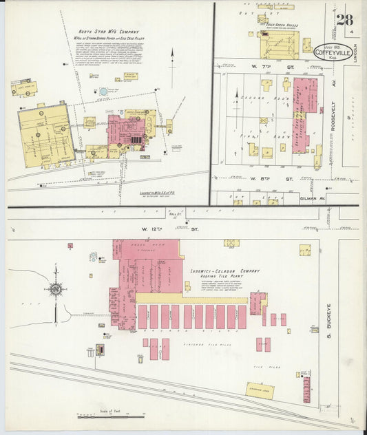 Sanborn Fire Insurance Map from Coffeyville, Montgomery County, Kansas (1913), Sheet #0028 - Historic Sanborn Fire Insurance Map Print, vintage old map wall art, antique decor, genealogy gift, Kansas Kansas map