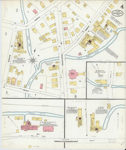 Sanborn Fire Insurance Map from Danbury, Fairfield County, Connecticut (1904), Sheet #0004 - Complete Map Set gallery image, historic Sanborn map, vintage wall art, Connecticut Connecticut