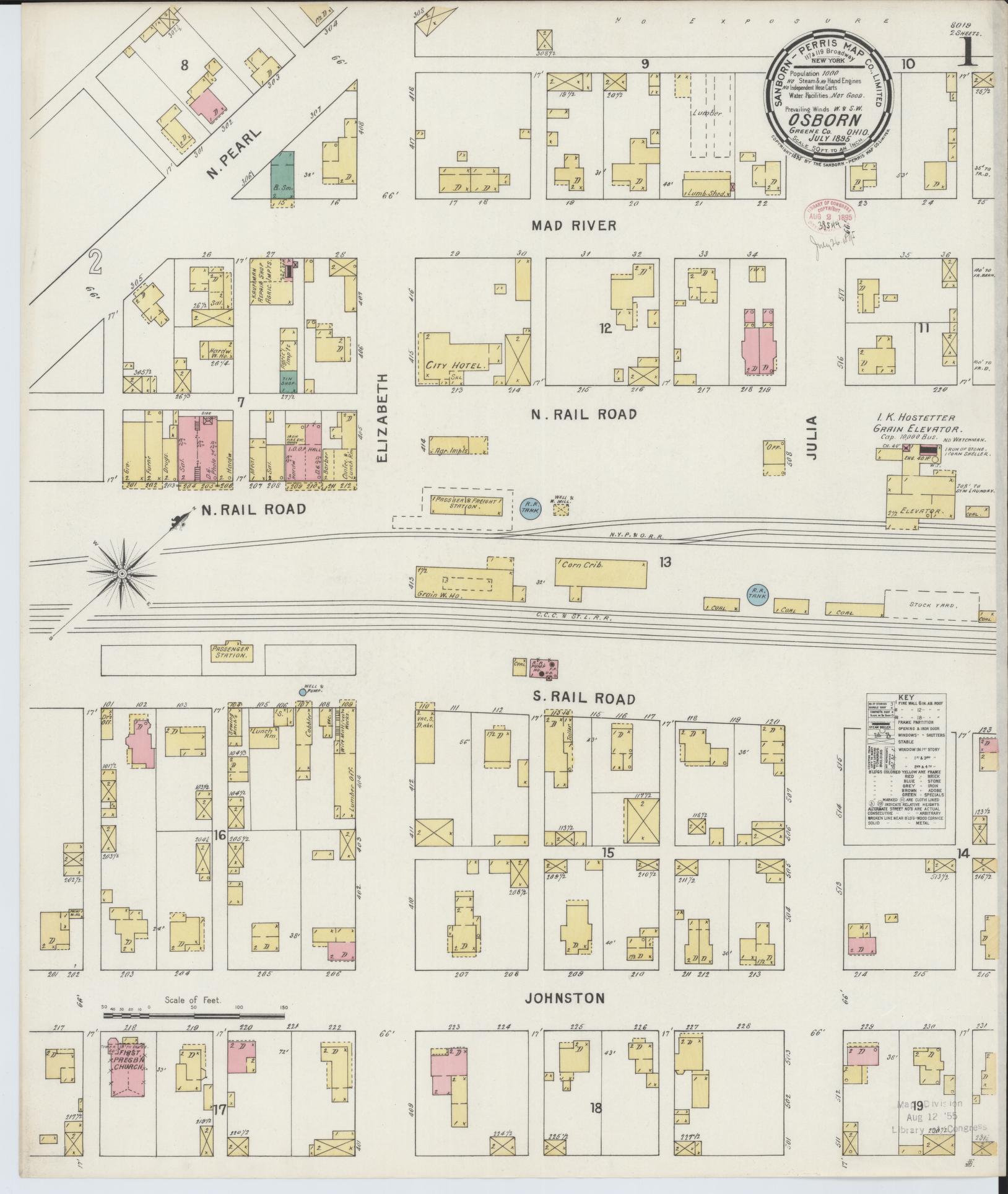 Sanborn Fire Insurance Map from Osborn, Greene County, Ohio (1895), Sheet #0001 - Historic Sanborn Fire Insurance Map Print, vintage old map wall art, antique decor, genealogy gift, Ohio Ohio map