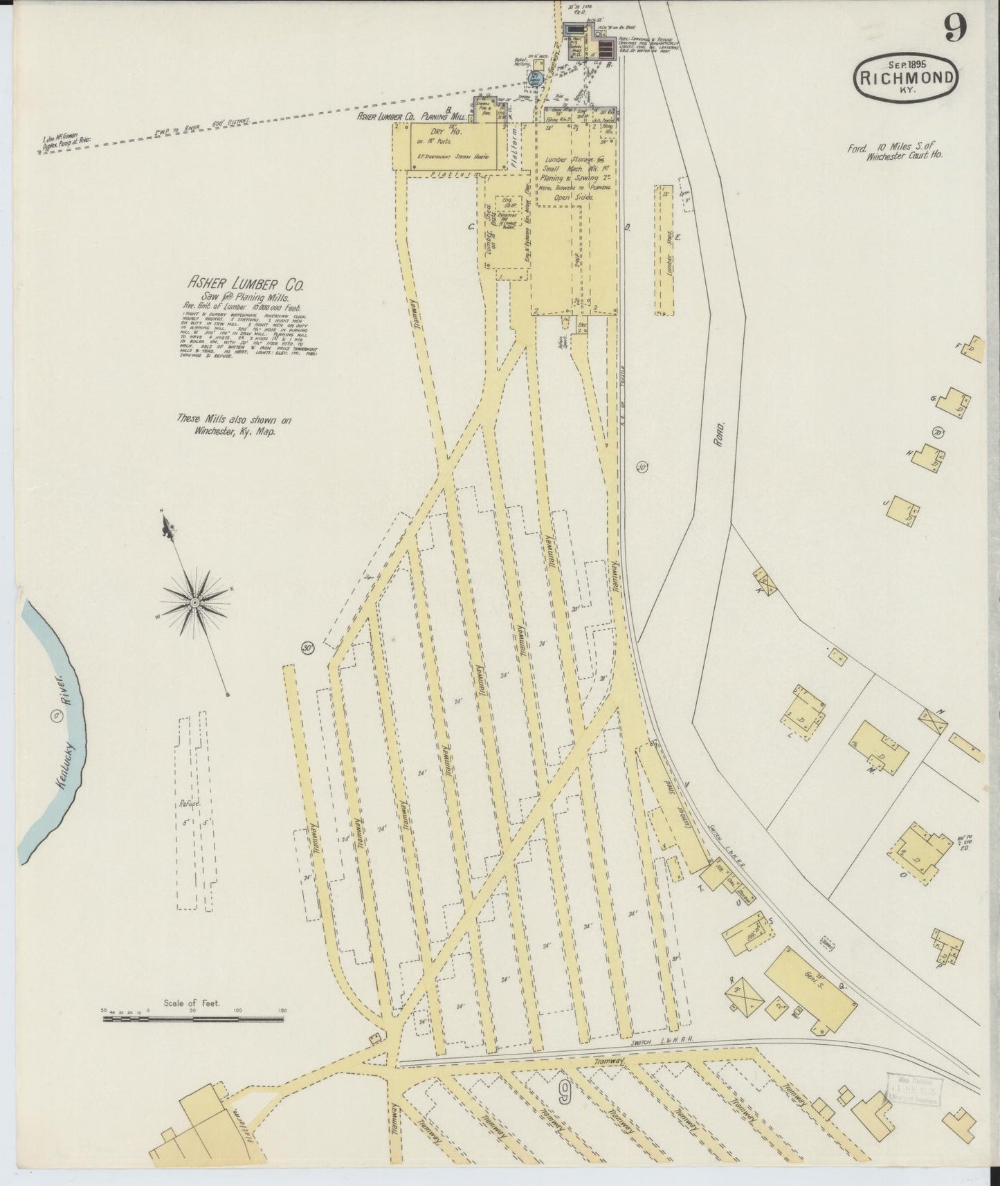 Sanborn Fire Insurance Map from Richmond, Madison County, Kentucky (1895), Sheet #0009 - Complete Map Set gallery image, historic Sanborn map, vintage wall art, Kentucky Kentucky