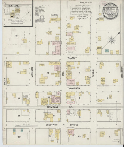 Sanborn Fire Insurance Map from Starke, Bradford County, Florida (1890), Sheet #0001 - Historic Sanborn Fire Insurance Map Print, vintage old map wall art, antique decor, genealogy gift, Florida Florida map