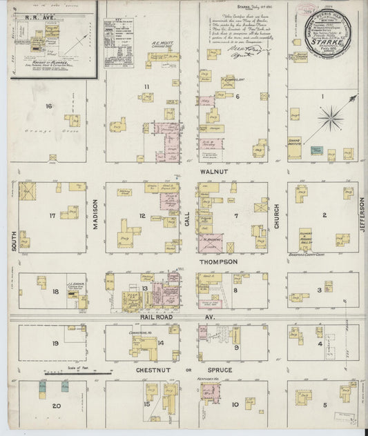 Sanborn Fire Insurance Map from Starke, Bradford County, Florida (1890), Sheet #0001 - Historic Sanborn Fire Insurance Map Print, vintage old map wall art, antique decor, genealogy gift, Florida Florida map