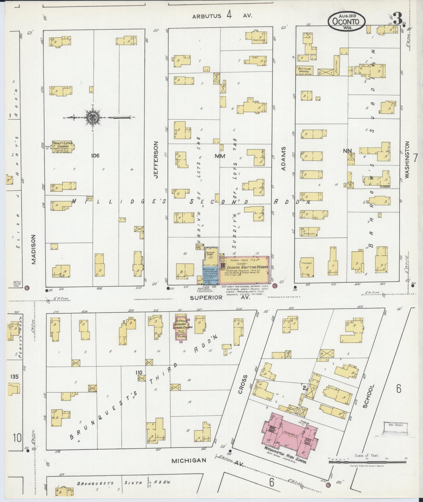 Sanborn Fire Insurance Map from Oconto, Oconto County, Wisconsin (1919), Sheet #0003 - Complete Map Set gallery image, historic Sanborn map, vintage wall art, Wisconsin Wisconsin