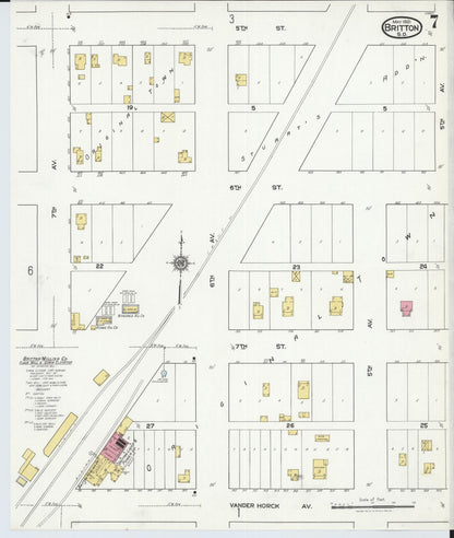 Sanborn Fire Insurance Map from Britton, Marshall County, South Dakota (1921), Sheet #0007 - Complete Map Set gallery image, historic Sanborn map, vintage wall art, South Dakota South Dakota