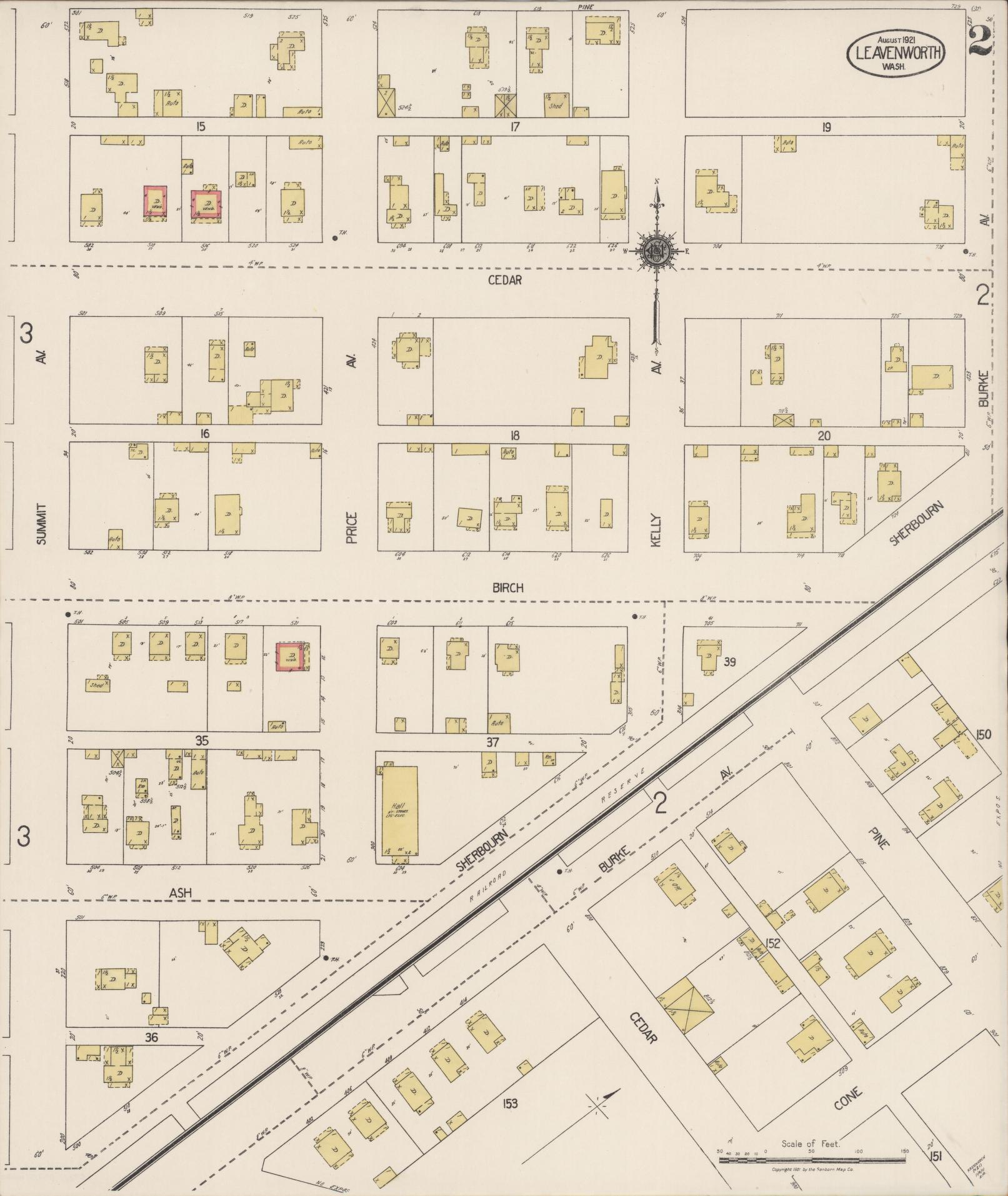 Sanborn Fire Insurance Map from Leavenworth, Chelan County, Washington (1921), Sheet #0002 - Historic Sanborn Fire Insurance Map Print, vintage old map wall art, antique decor, genealogy gift, Washington Washington map