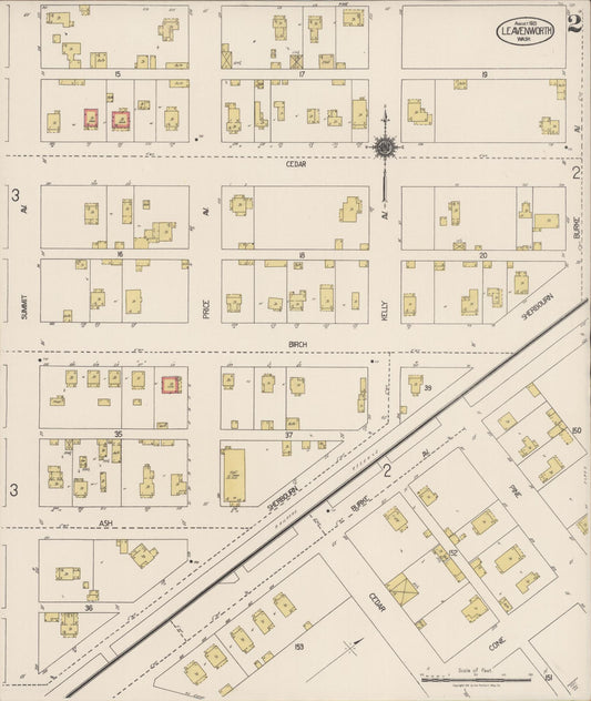 Sanborn Fire Insurance Map from Leavenworth, Chelan County, Washington (1921), Sheet #0002 - Historic Sanborn Fire Insurance Map Print, vintage old map wall art, antique decor, genealogy gift, Washington Washington map