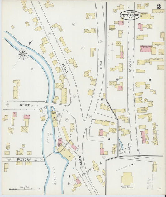Sanborn Fire Insurance Map from Peterborough, Hillsborough County, New Hampshire (1892), Sheet #0002 - Historic Sanborn Fire Insurance Map Print, vintage old map wall art, antique decor, genealogy gift, New Hampshire New Hampshire map
