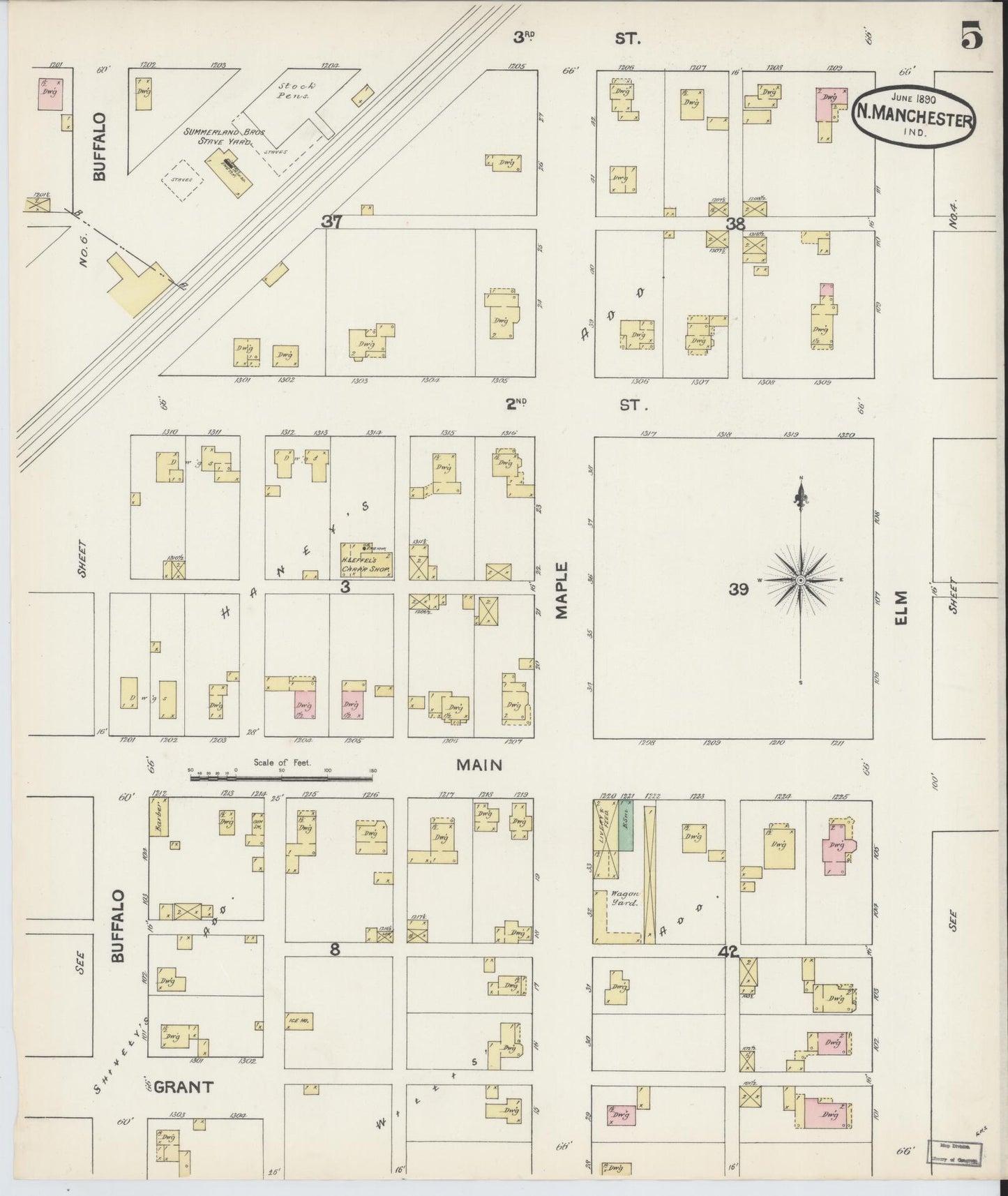 Sanborn Fire Insurance Map from North Manchester, Wabash County, Indiana. (1890), Sheet 5 – Historic Sanborn Fire Insurance Map Print