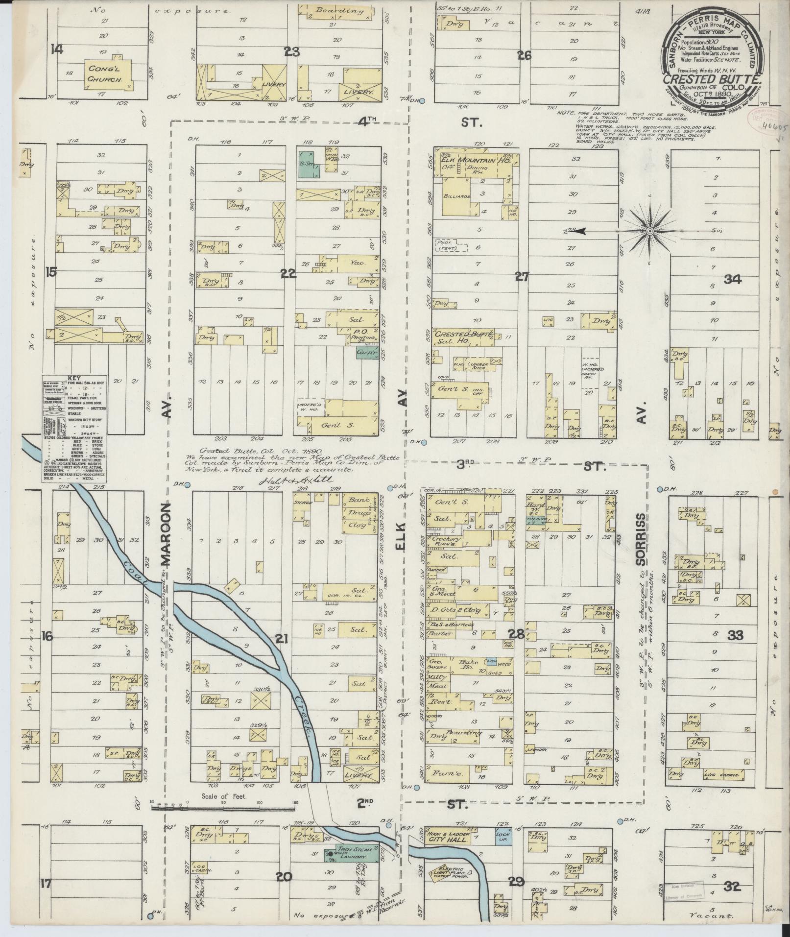 Sanborn Fire Insurance Map from Crested Butte, Gunnison County, Colorado (1890), Sheet #0001 - Historic Sanborn Fire Insurance Map Print, vintage old map wall art, antique decor, genealogy gift, Colorado Colorado map
