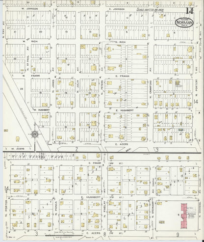 Sanborn Fire Insurance Map from Norman, Cleveland County, Oklahoma (1918), Sheet #0014 - Complete Map Set gallery image, historic Sanborn map, vintage wall art, Oklahoma Oklahoma