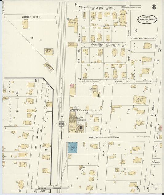 Sanborn Fire Insurance Map from Lawrenceville, Lawrence County, Illinois (1912), Sheet #0008 - Historic Sanborn Fire Insurance Map Print, vintage old map wall art, antique decor, genealogy gift, Illinois Illinois map