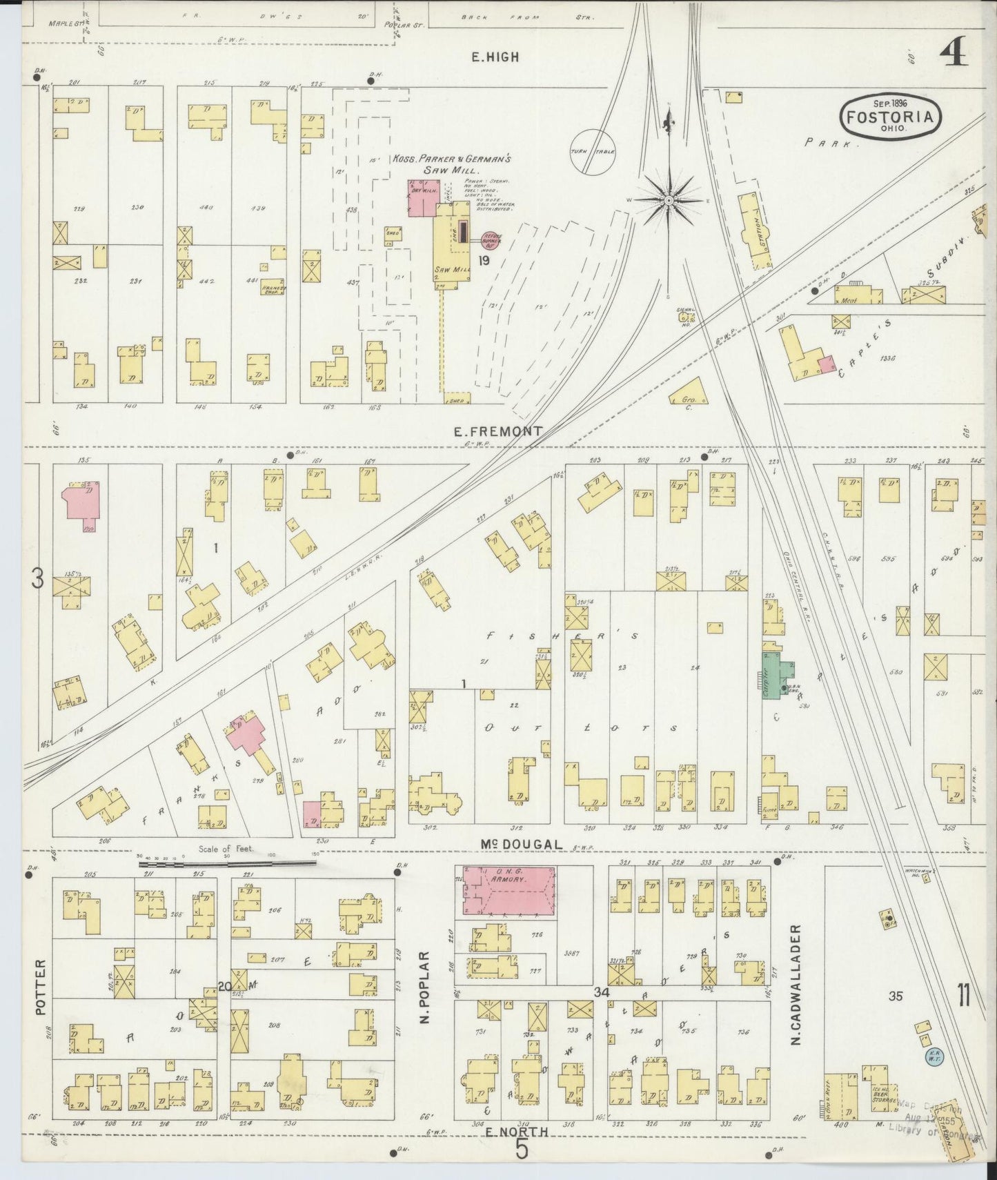 Sanborn Fire Insurance Map from Fostoria, Seneca, Hancock, And Wood Counties, Ohio (1896), Sheet #0004 - Historic Sanborn Fire Insurance Map Print, vintage old map wall art, antique decor, genealogy gift, Ohio Ohio map