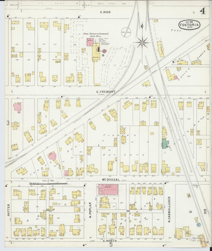 Sanborn Fire Insurance Map from Fostoria, Seneca, Hancock, And Wood Counties, Ohio (1896), Sheet #0004 - Historic Sanborn Fire Insurance Map Print, vintage old map wall art, antique decor, genealogy gift, Ohio Ohio map