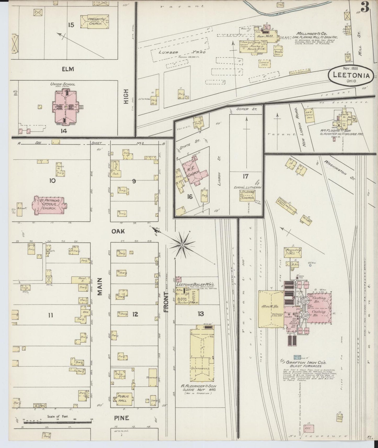 Sanborn Fire Insurance Map from Leetonia, Columbiana County, Ohio (1888), Sheet #0003 - Complete Map Set gallery image, historic Sanborn map, vintage wall art, Ohio Ohio