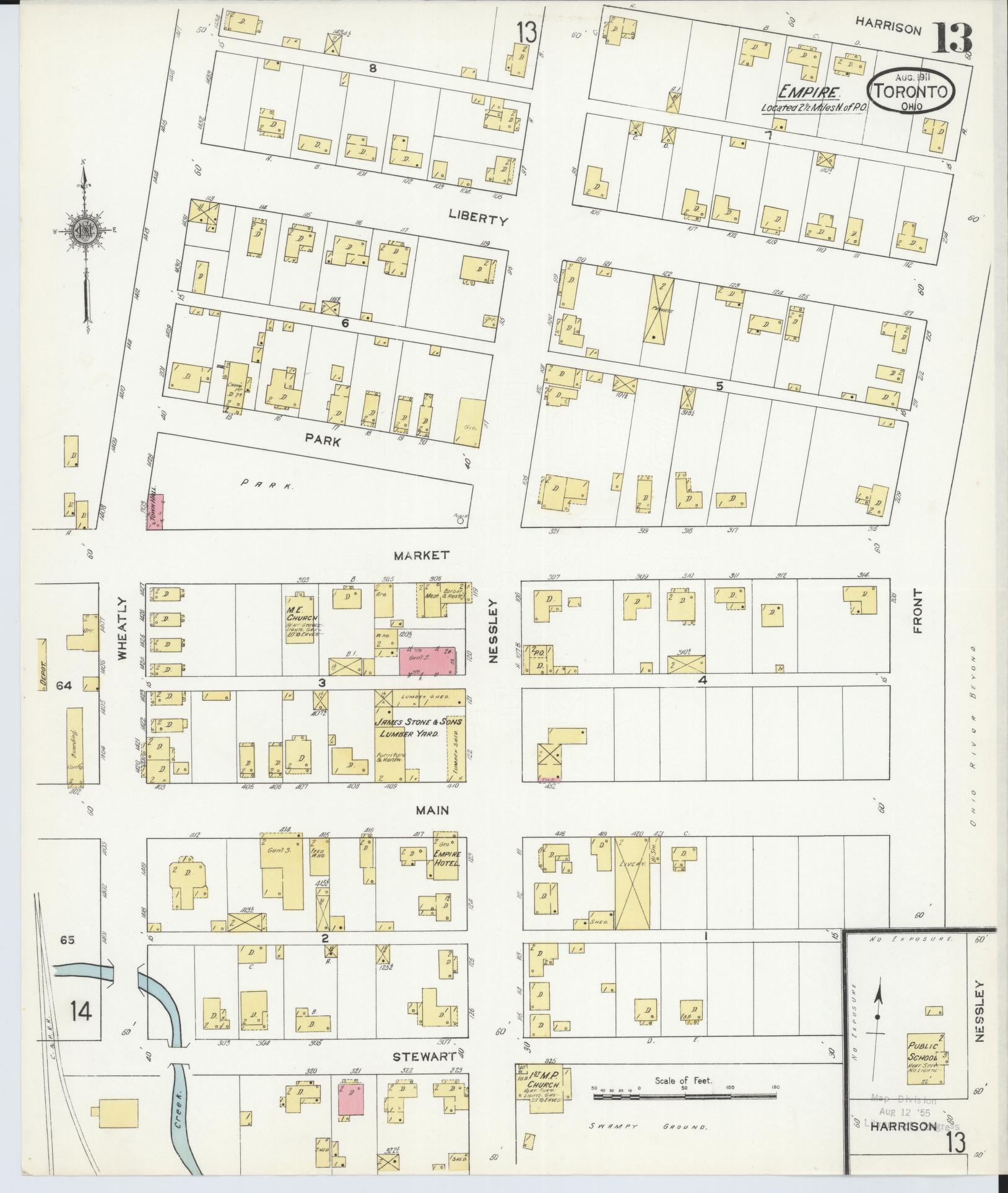Sanborn Fire Insurance Map from Toronto, Jefferson County, Ohio (1911), Sheet #0013 - Complete Map Set gallery image, historic Sanborn map, vintage wall art, Ohio Ohio