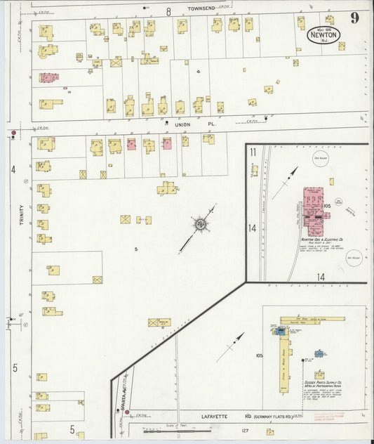 Sanborn Fire Insurance Map from Newton, Sussex County, New Jersey (1916), Sheet #0009 - Historic Sanborn Fire Insurance Map Print, vintage old map wall art, antique decor, genealogy gift, New Jersey New Jersey map