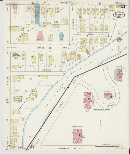 Sanborn Fire Insurance Map from Elyria, Lorain County, Ohio (1915), Sheet #0021 - Historic Sanborn Fire Insurance Map Print, vintage old map wall art, antique decor, genealogy gift, Ohio Ohio map