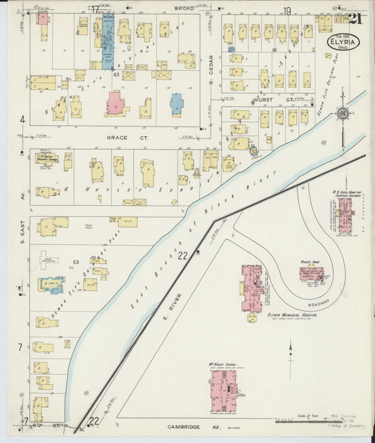 Sanborn Fire Insurance Map from Elyria, Lorain County, Ohio (1915), Sheet #0021 - Historic Sanborn Fire Insurance Map Print, vintage old map wall art, antique decor, genealogy gift, Ohio Ohio map