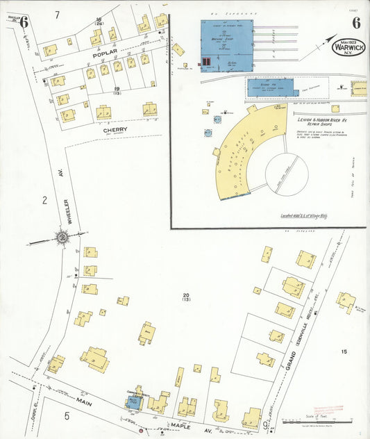 Sanborn Fire Insurance Map from Warwick, Orange County, New York (1923), Sheet #0006 - Historic Sanborn Fire Insurance Map Print, vintage old map wall art, antique decor, genealogy gift, New York New York map