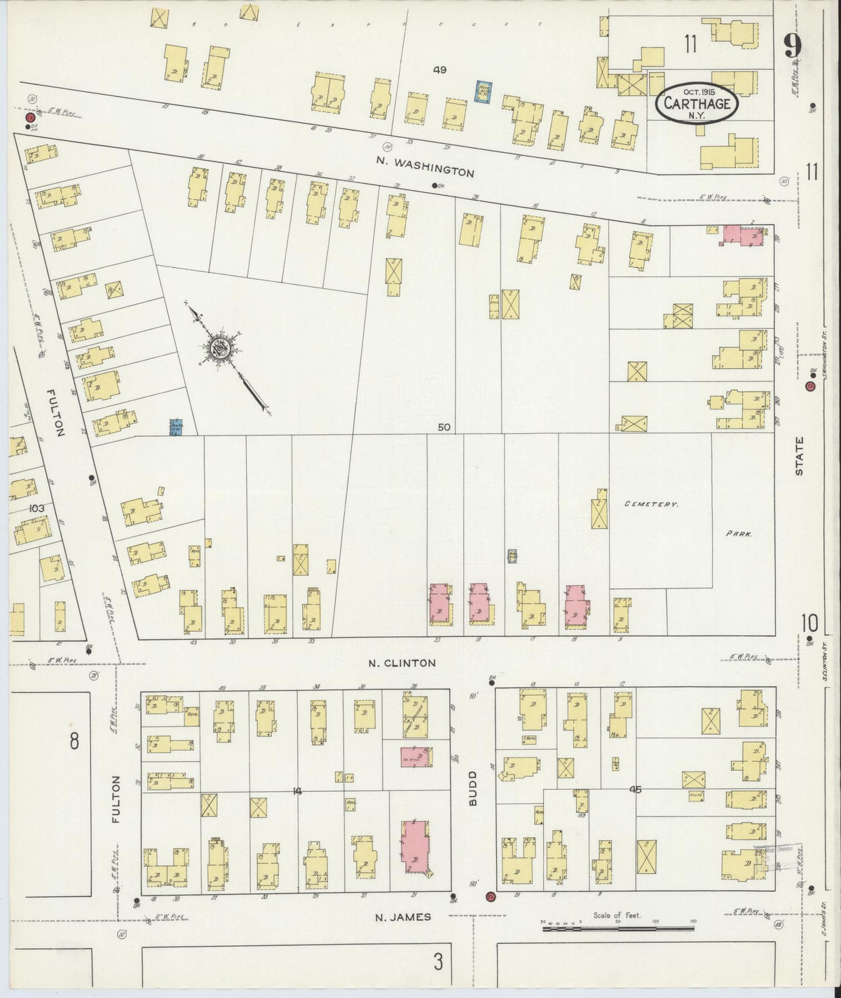 Sanborn Fire Insurance Map from Carthage, Jefferson County, New York (1915), Sheet #0009 - Complete Map Set gallery image, historic Sanborn map, vintage wall art, New York New York