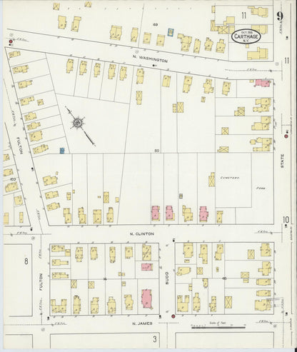 Sanborn Fire Insurance Map from Carthage, Jefferson County, New York (1915), Sheet #0009 - Complete Map Set gallery image, historic Sanborn map, vintage wall art, New York New York