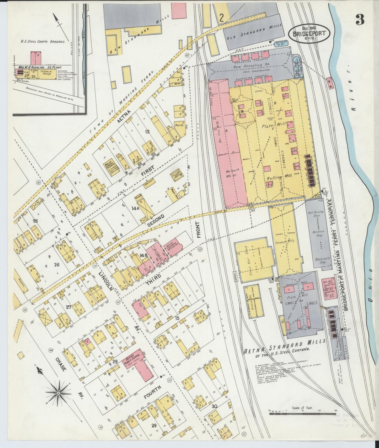 Sanborn Fire Insurance Map from Bridgeport, Belmont County, Ohio (1903), Sheet #0003 - Historic Sanborn Fire Insurance Map Print, vintage old map wall art, antique decor, genealogy gift, Ohio Ohio map