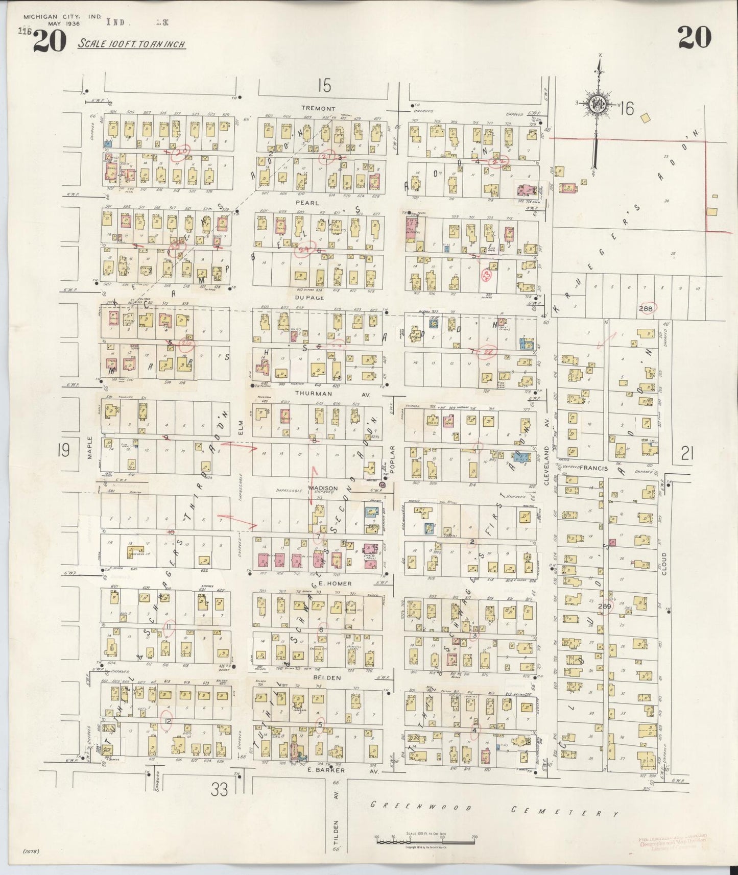 Sanborn Fire Insurance Map from Michigan City, La Porte County, Indiana (1948), Sheet #0020 - Complete Map Set gallery image, historic Sanborn map, vintage wall art, Michigan Michigan