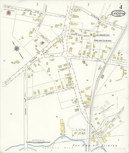 Sanborn Fire Insurance Map from Lancaster, Worcester County, Massachusetts (1922), Sheet #0004 - Historic Sanborn Fire Insurance Map Print, vintage old map wall art, antique decor, genealogy gift, Massachusetts Massachusetts map