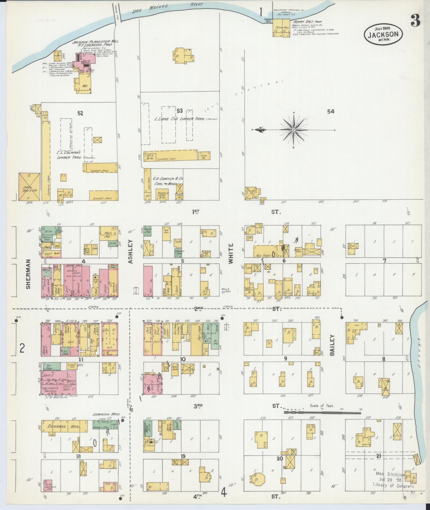 Sanborn Fire Insurance Map from Jackson, Jackson County, Minnesota (1900), Sheet #0003 - Complete Map Set gallery image, historic Sanborn map, vintage wall art, Minnesota Minnesota