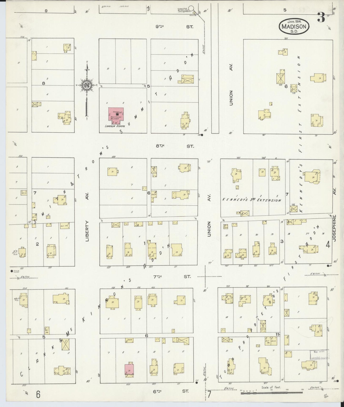 Sanborn Fire Insurance Map from Madison, Lake County, South Dakota (1914), Sheet #0003 - Complete Map Set gallery image, historic Sanborn map, vintage wall art, South Dakota South Dakota