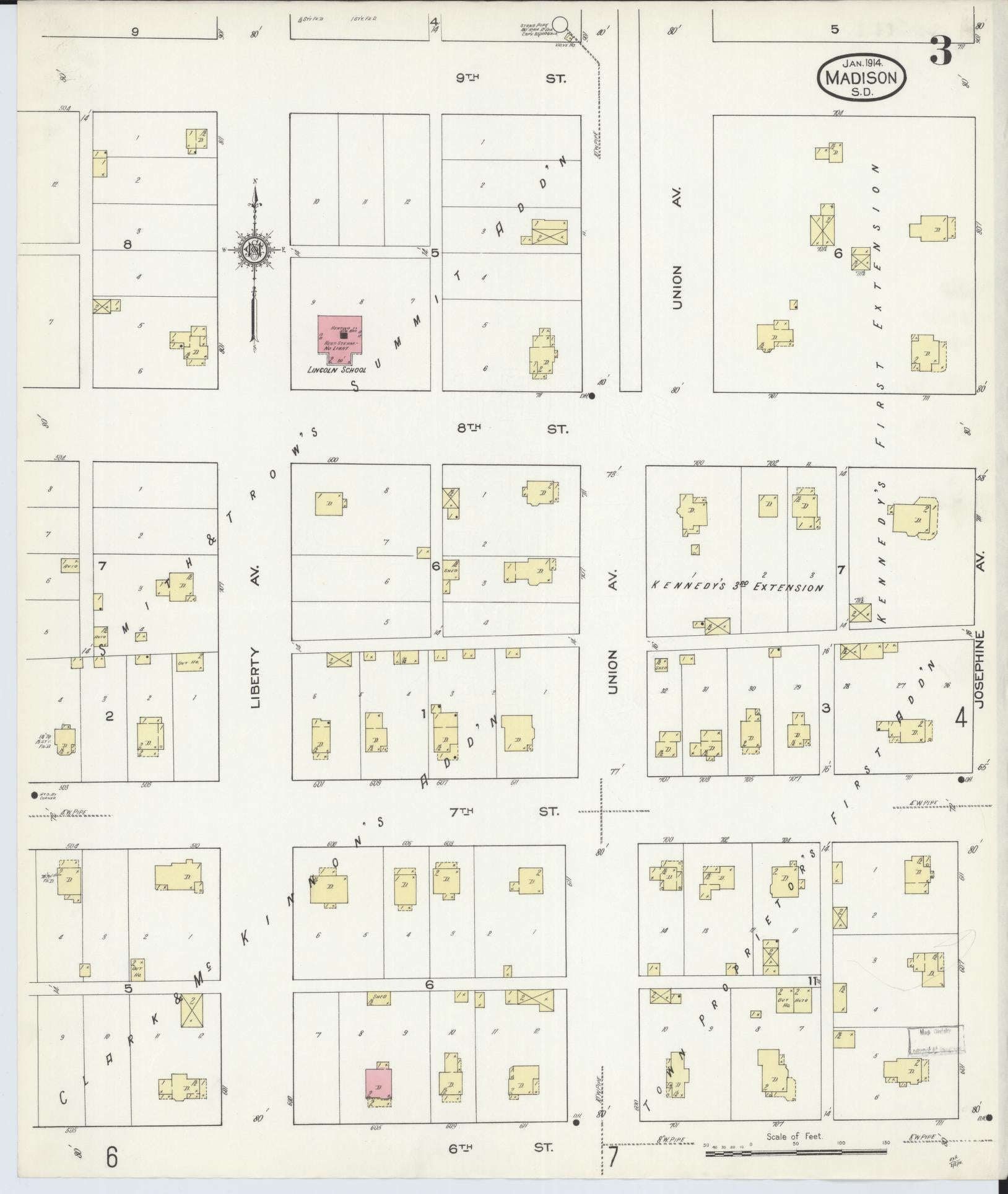 Sanborn Fire Insurance Map from Madison, Lake County, South Dakota (1914), Sheet #0003 - Complete Map Set gallery image, historic Sanborn map, vintage wall art, South Dakota South Dakota