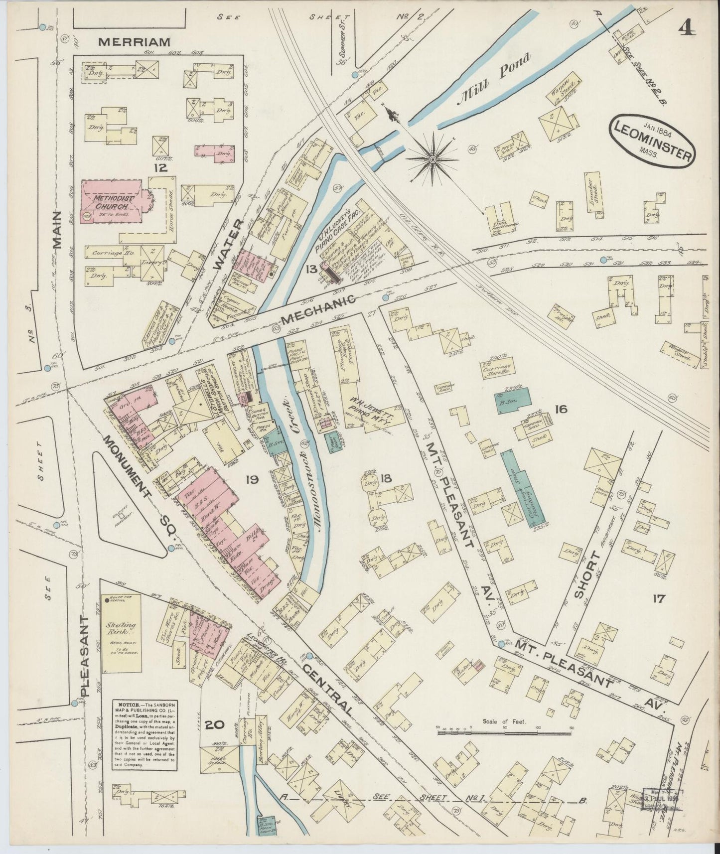 Sanborn Fire Insurance Map from Leominster, Worcester County, Massachusetts (1884), Sheet #0004 - Complete Map Set gallery image, historic Sanborn map, vintage wall art, Massachusetts Massachusetts