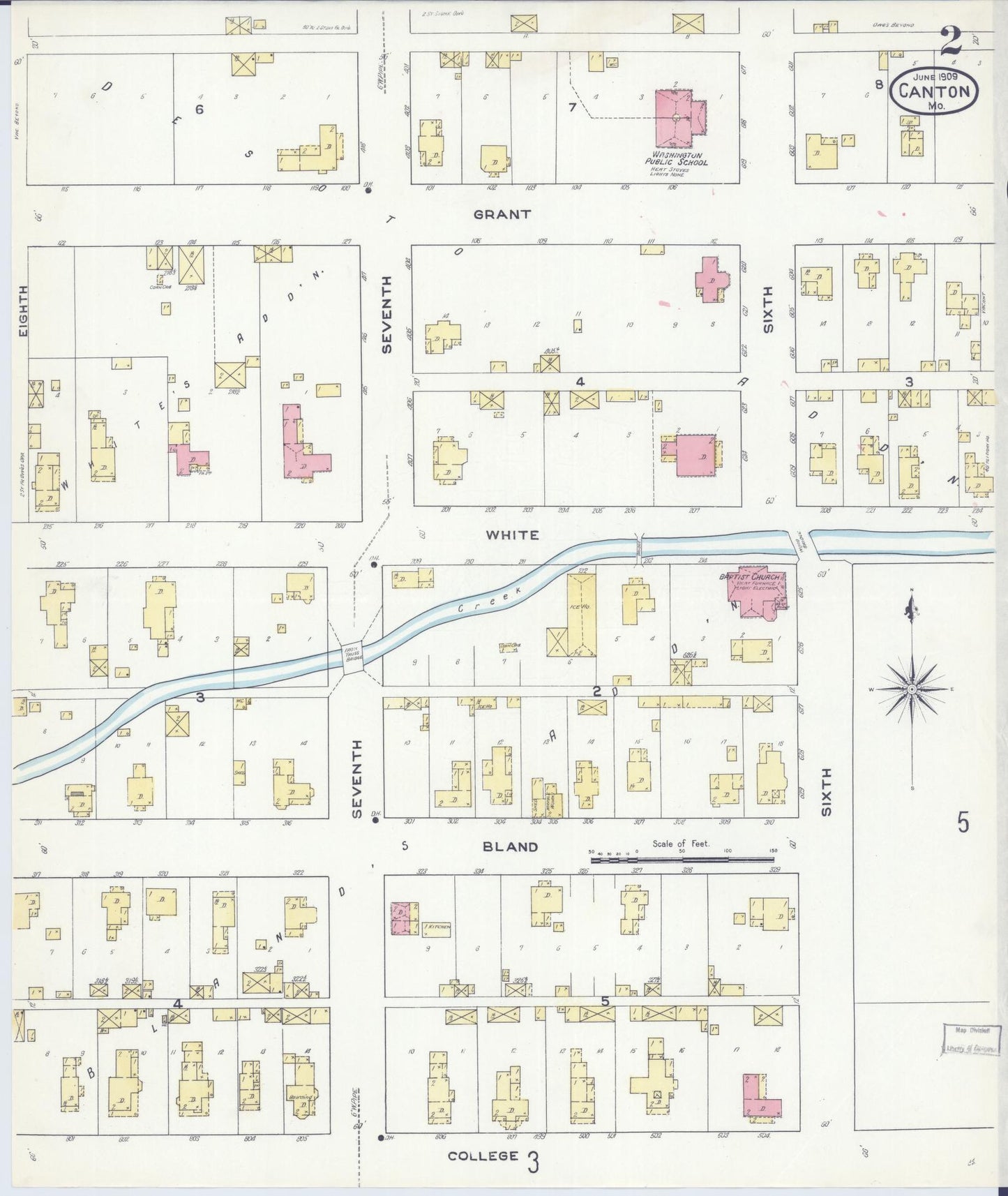 Sanborn Fire Insurance Map from Canton, Lewis County, Missouri (1909), Sheet #0002 - Complete Map Set gallery image, historic Sanborn map, vintage wall art, Missouri Missouri