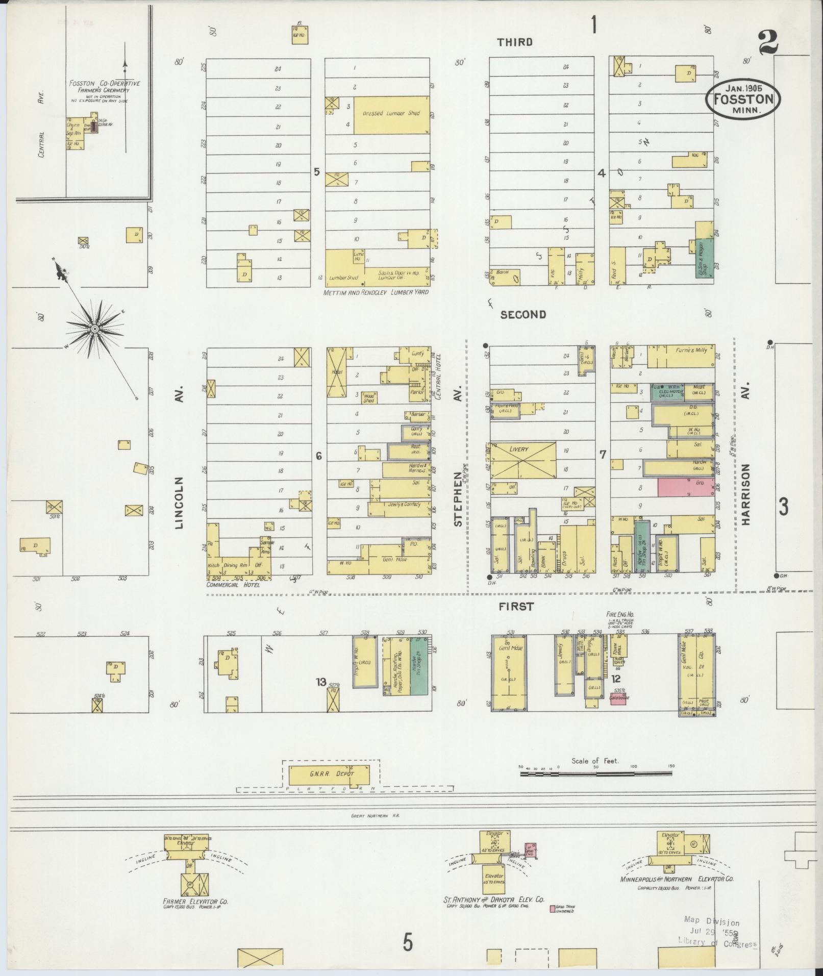 Sanborn Fire Insurance Map from Fosston, Polk County, Minnesota (1905), Sheet #0002 - Complete Map Set gallery image, historic Sanborn map, vintage wall art, Minnesota Minnesota