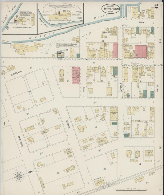Sanborn Fire Insurance Map from Mount Vernon, Skagit County, Washington (1899), Sheet #0002 - Historic Sanborn Fire Insurance Map Print, vintage old map wall art, antique decor, genealogy gift, Washington Washington map