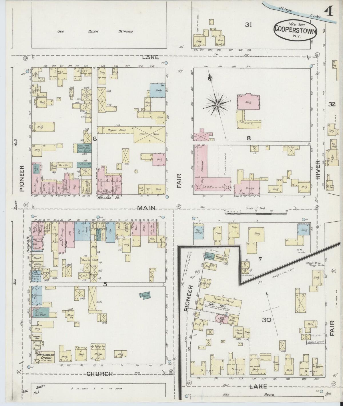 Sanborn Fire Insurance Map from Cooperstown, Otsego County, New York (1887), Sheet #0004 - Historic Sanborn Fire Insurance Map Print, vintage old map wall art, antique decor, genealogy gift, New York New York map