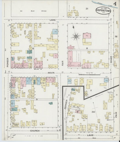 Sanborn Fire Insurance Map from Cooperstown, Otsego County, New York (1887), Sheet #0004 - Historic Sanborn Fire Insurance Map Print, vintage old map wall art, antique decor, genealogy gift, New York New York map