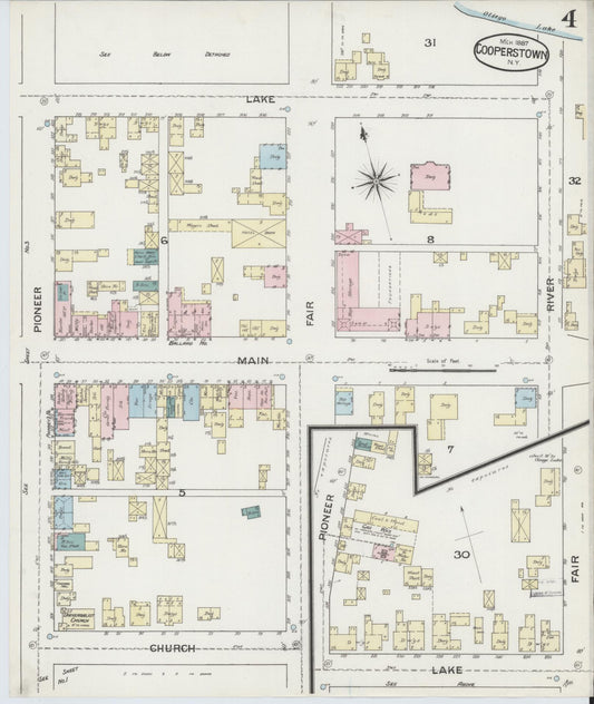 Sanborn Fire Insurance Map from Cooperstown, Otsego County, New York (1887), Sheet #0004 - Historic Sanborn Fire Insurance Map Print, vintage old map wall art, antique decor, genealogy gift, New York New York map