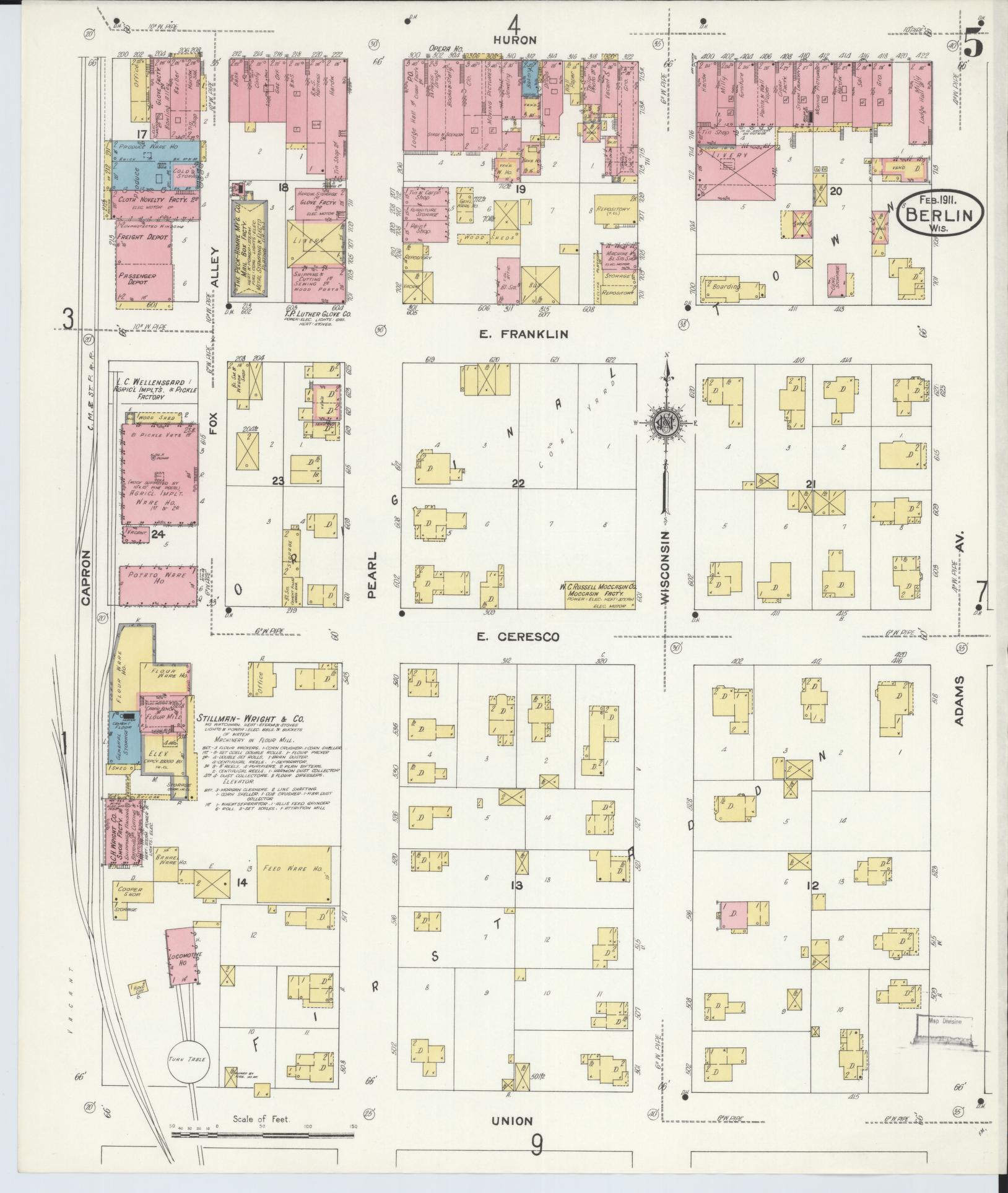 Sanborn Fire Insurance Map from Berlin, Green Lake County, Wisconsin (1911), Sheet #0005 - Complete Map Set gallery image, historic Sanborn map, vintage wall art, Wisconsin Wisconsin